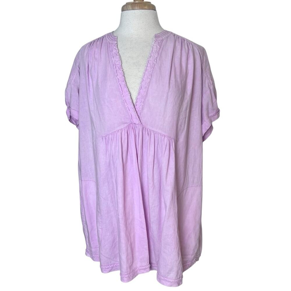 Free People Get Away With Me Tunic Top Womens Medium Lilac Pink Linen Oversized